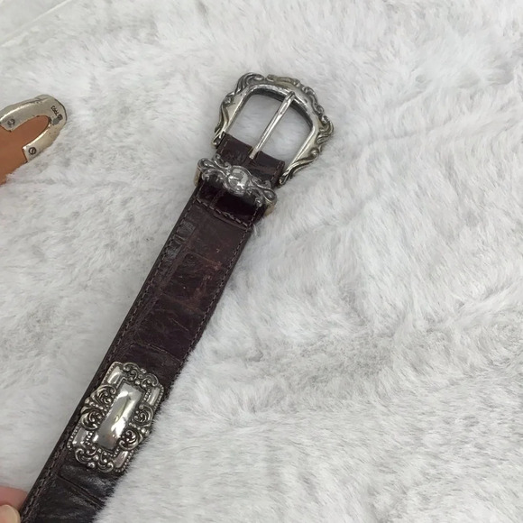 Vintage Brighton 42209 Brown leather Croc Embossed Belt Silver Buckle Size Small - Picture 2 of 6